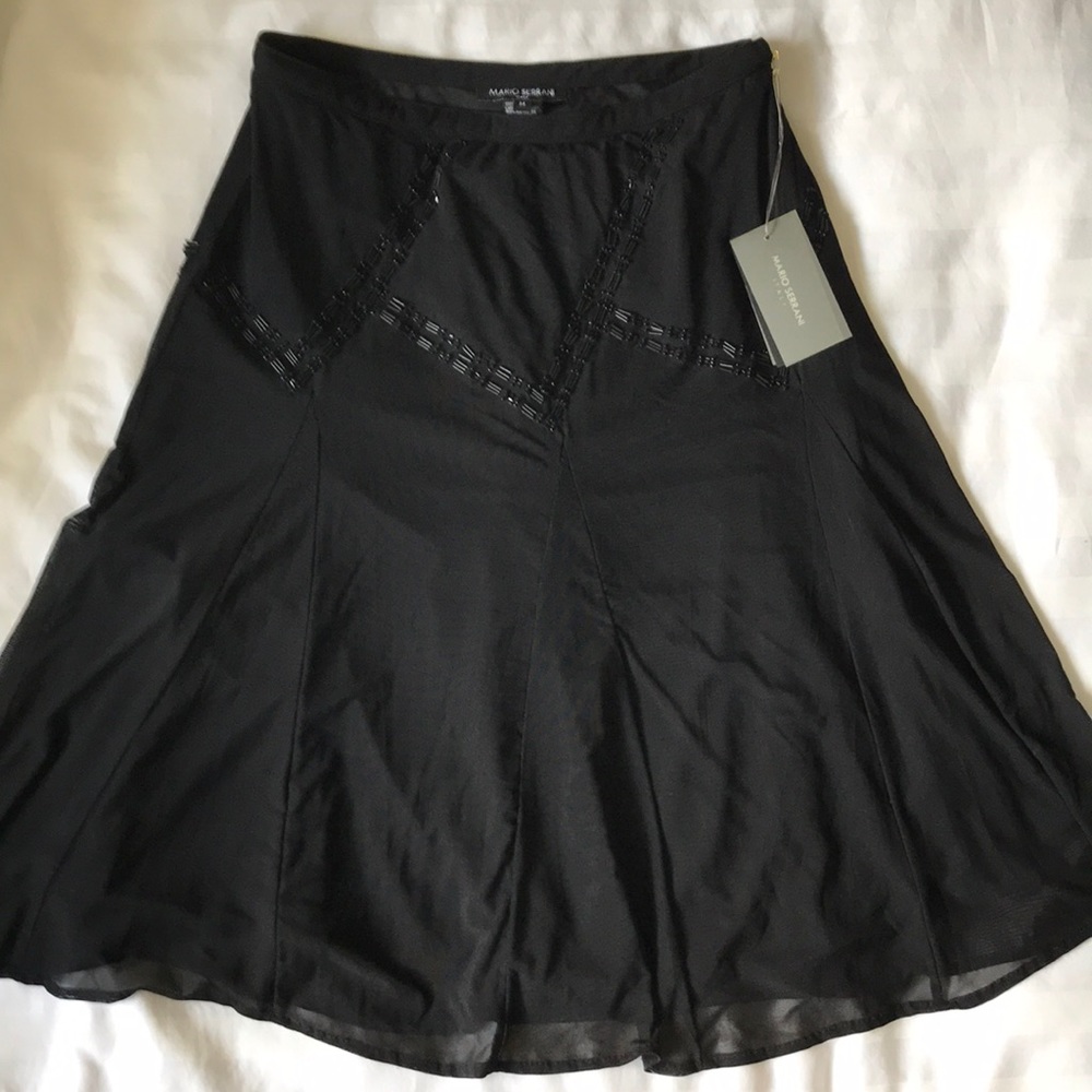 Mario Serrani black gored beaded skirt NWT